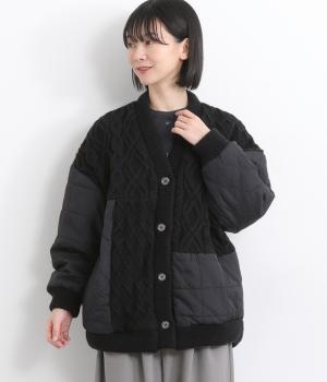 ニット×キルティング羽織カーディガン(ブラック-F)