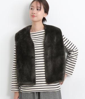 フェイクファーベスト(チャコール-F)
