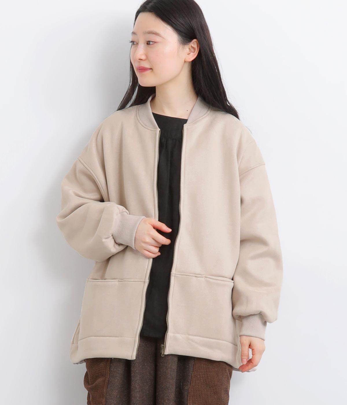 フェイクスエード×フリースMA1風ジャケット(ベージュ-F)