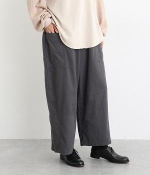 ヘリンボーンツイル製品染めバイオリラックスパンツ(チャコール-F)