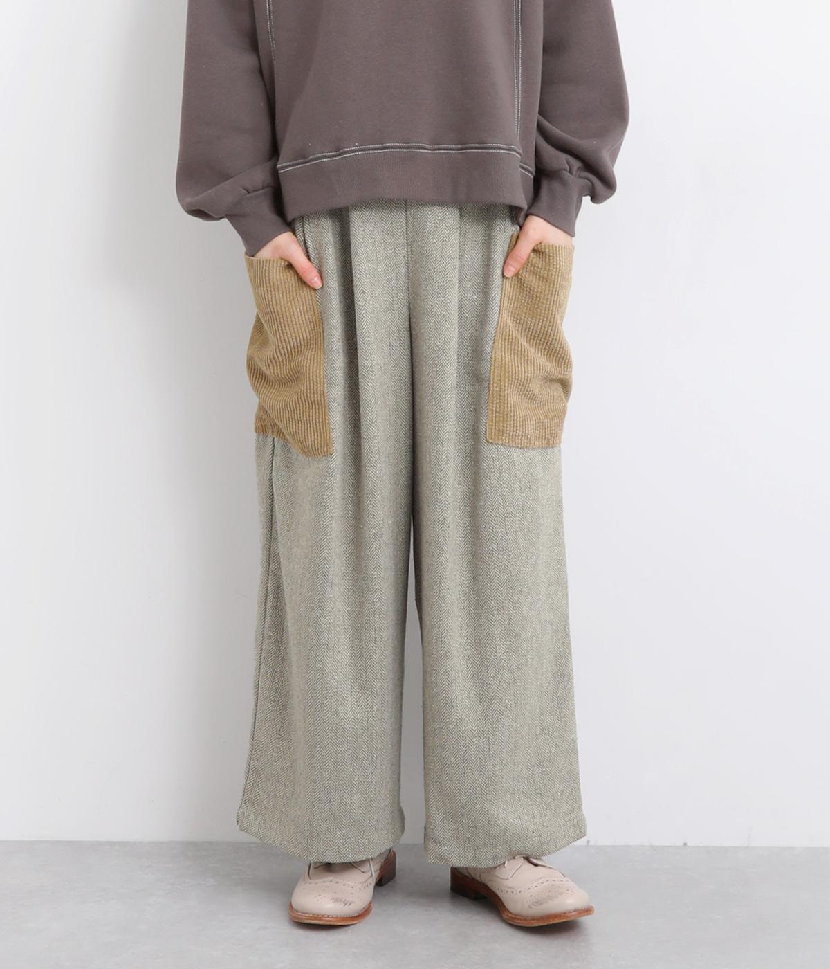 ヘリンボーンワイドパンツ(グレージュ-F)