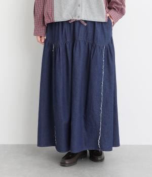 デニムツイルバイオウォッシュ加工スカート(ネイビーデニム-F)