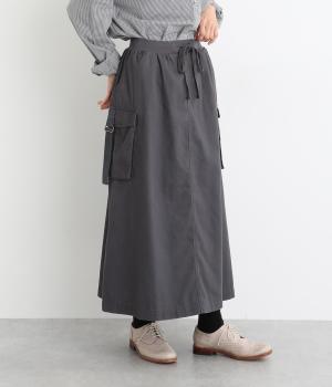 ヘリンボーンツイル製品染めバイオサイドポケットスカート(チャコール-F)