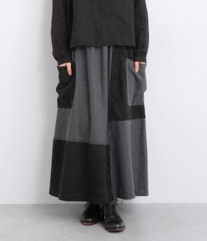 ヘリンボーンパッチワークフレアスカート(チャコール-F)