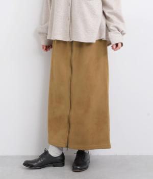 フェイクスエード×フリース2wayジップスカート(キャメル-F)