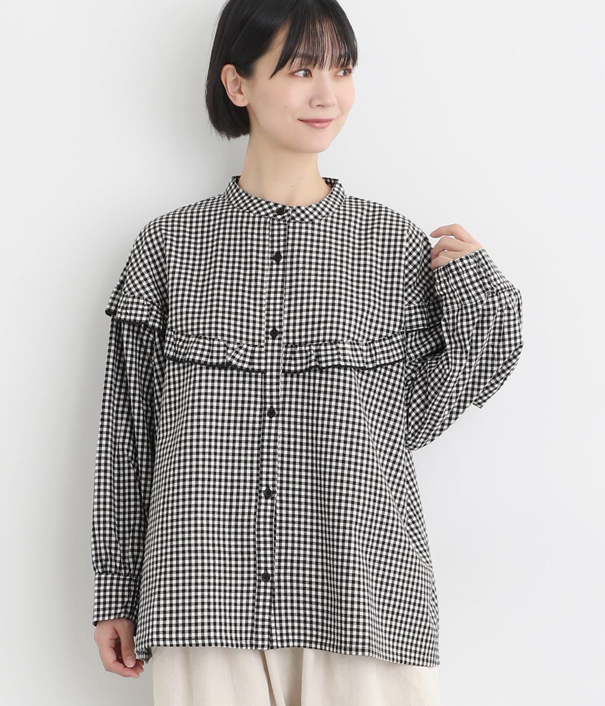 タイプライターヨークフリルブラウス(ギンガム-F)