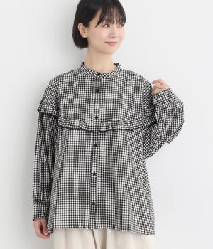 タイプライターヨークフリルブラウス(ギンガム-F)