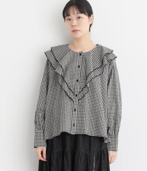 タイプライターラッフルブラウス(ギンガム-F)