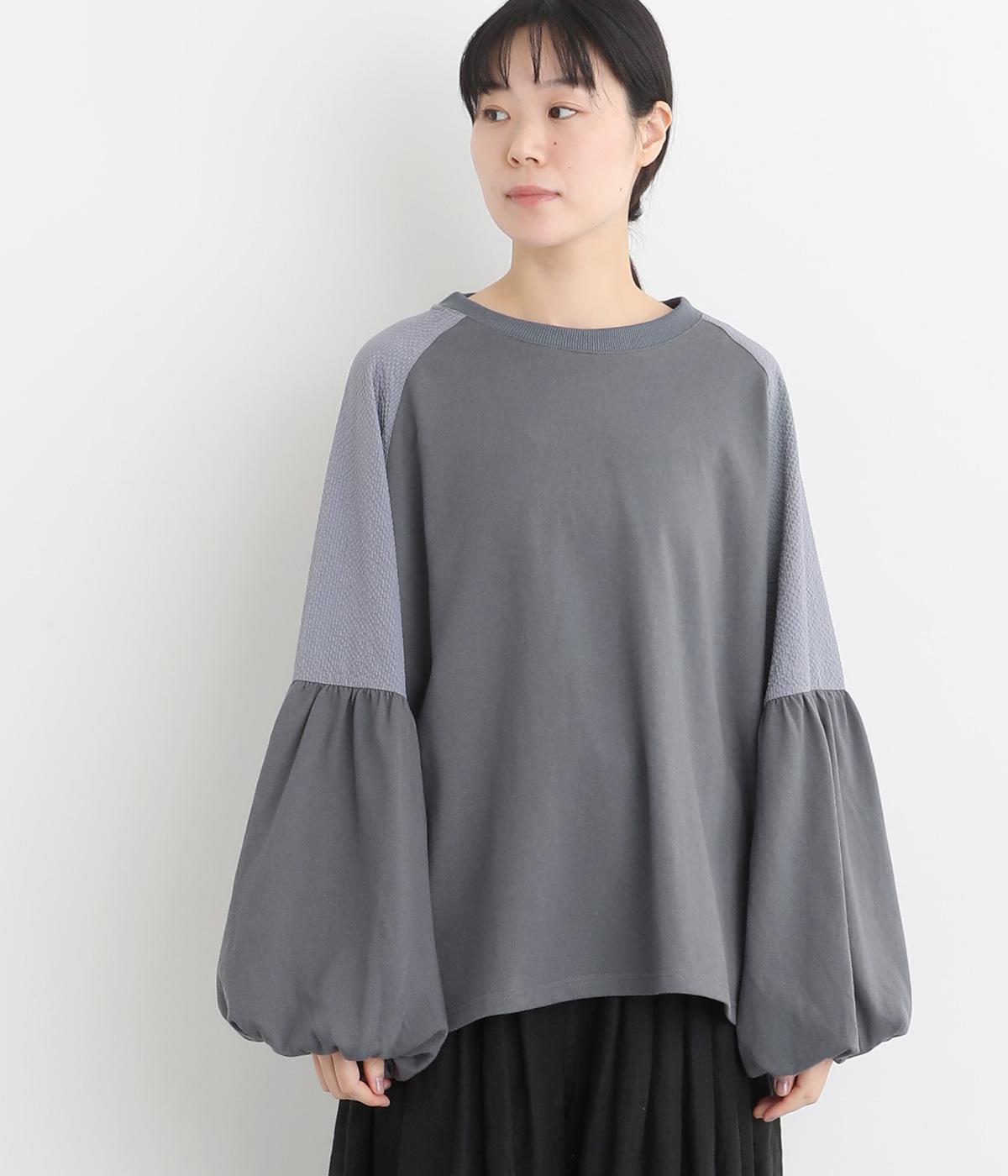 シアサッカー袖ボリュームプルオーバー(ブルーグレー-F)