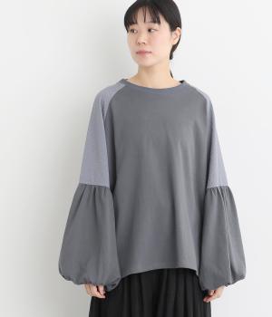 シアサッカー袖ボリュームプルオーバー(ブルーグレー-F)