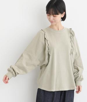 天竺ピグメントフリルスリーブプルオーバー(グレージュ-F)