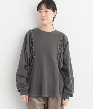 天竺ピグメントフリルスリーブプルオーバー(チャコール-F)