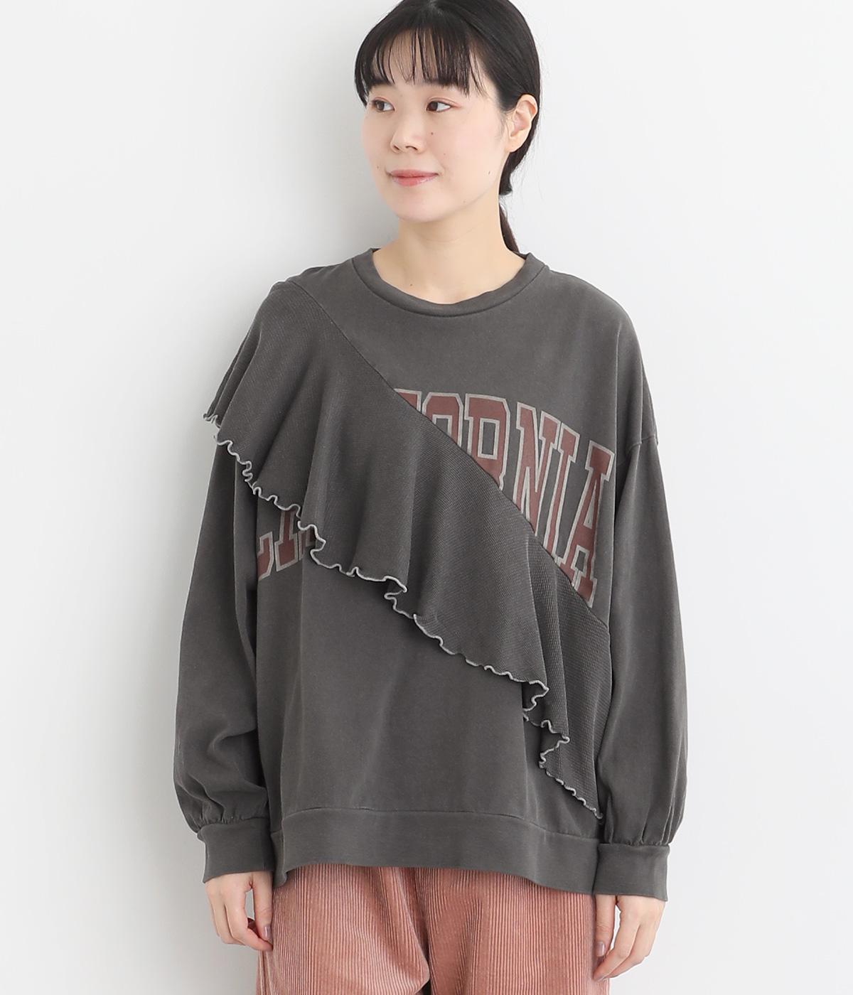 天竺ピグメントフリルプルオーバー(チャコール-F)