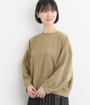 裏毛×リップル異素材ドッキングプルオーバー(ベージュ-F)