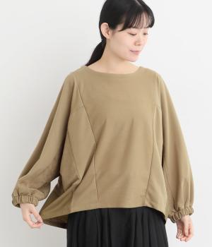 裏毛×リップル異素材ドッキングドルマンプルオーバー(ベージュ-F)