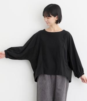 裏毛×リップル異素材ドッキングドルマンプルオーバー(ブラック-F)