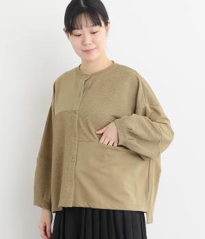 裏毛×リップル異素材ドッキングカーディガン