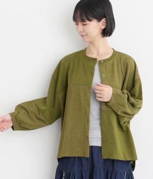 裏毛×リップル異素材ドッキングカーディガン(カーキ-F)