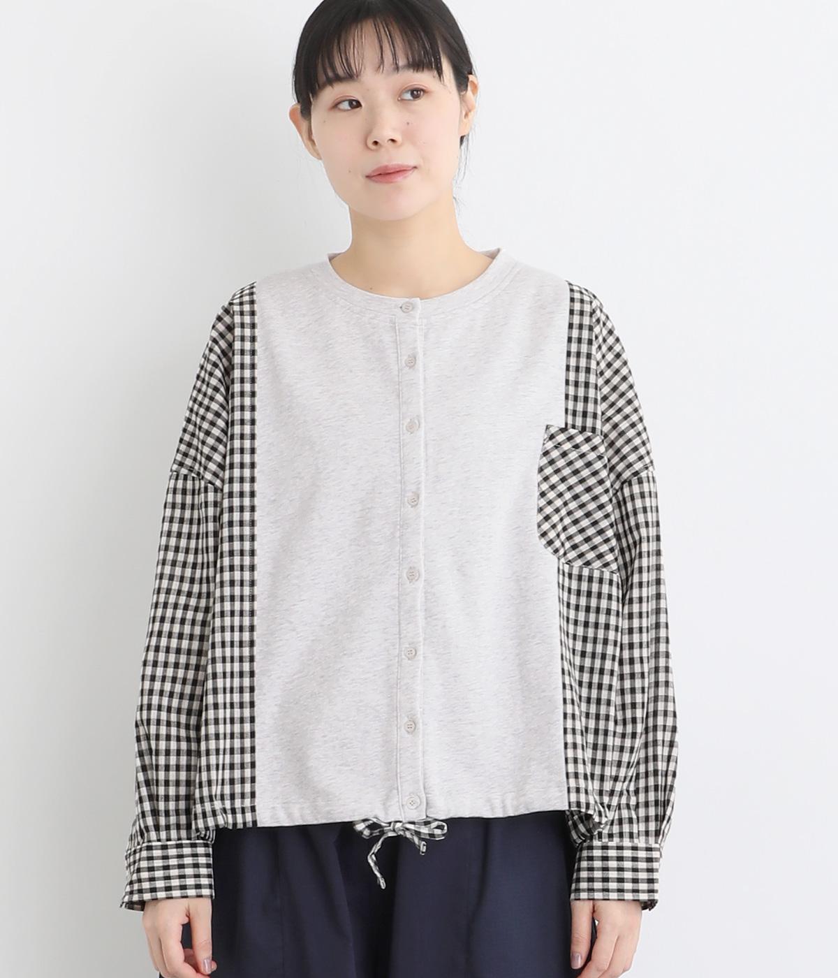 チェック布帛×裏毛シャツ(ブラックチェック-F)