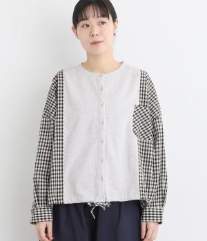 チェック布帛×裏毛シャツ(ブラックチェック-F)