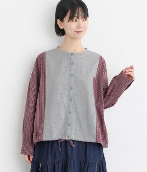 チェック布帛×裏毛シャツ(グレーチェック-F)