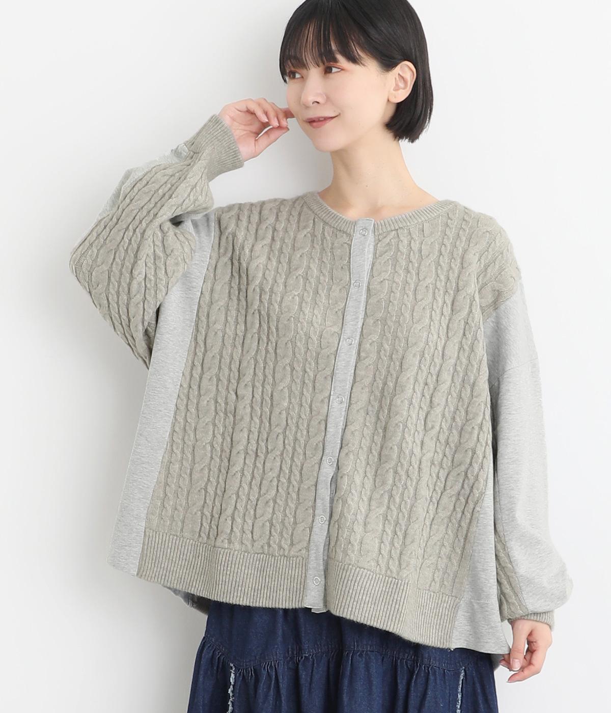 ミニ裏毛×ニットラグランカーディガン(モクグレー-F)