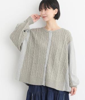 ミニ裏毛×ニットラグランカーディガン(モクグレー-F)