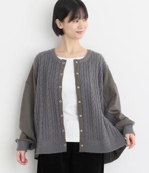 ミニ裏毛×ニットラグランカーディガン(チャコール-F)