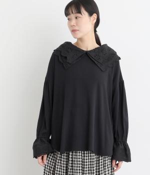 フライスレースカラーカットプルオーバー(ブラック-F)