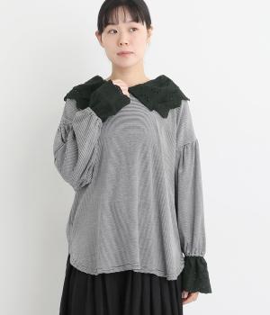 フライスレースカラーカットプルオーバー(ブラックボーダー-F)