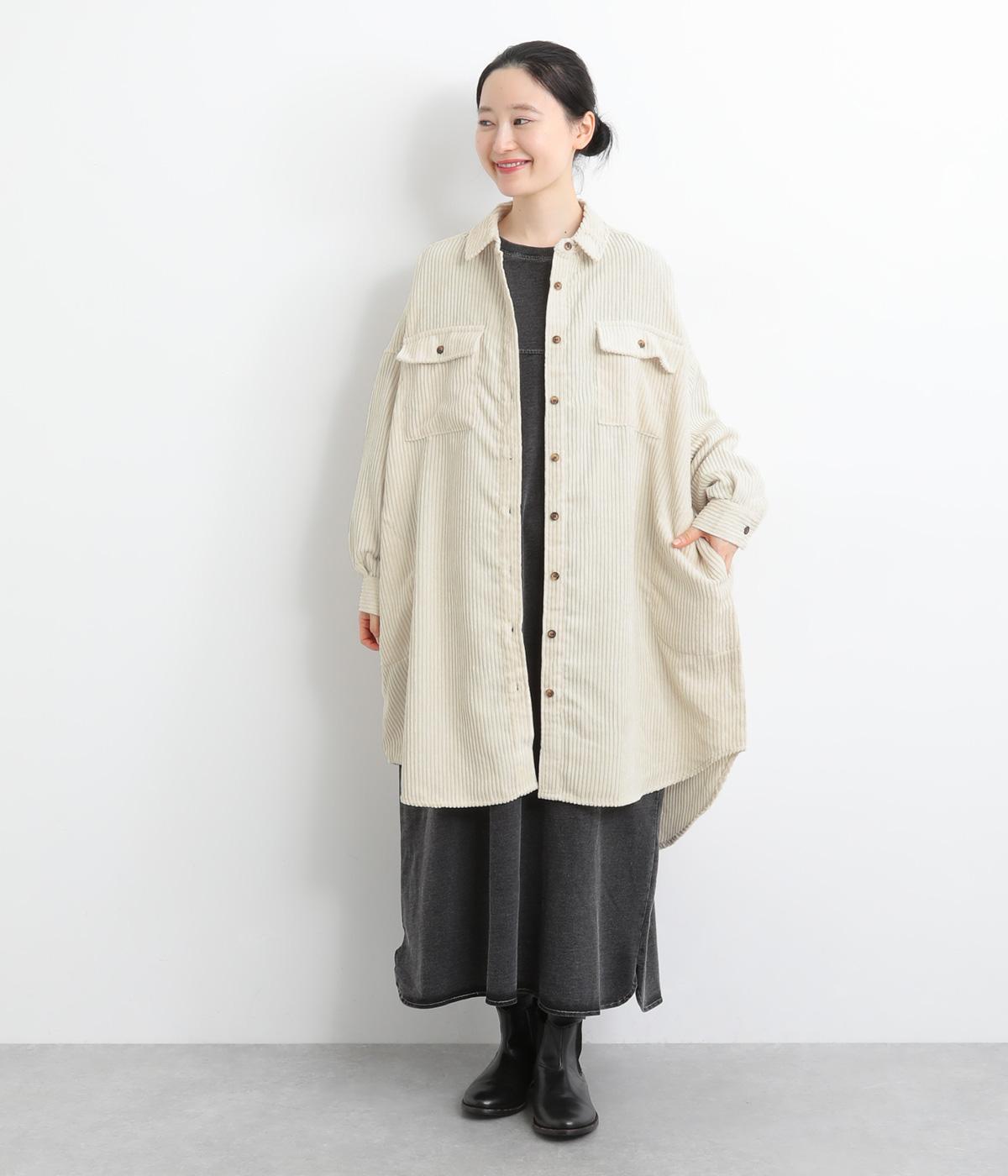 太いコーデュロイシャツジャケット(アイボリー-F)