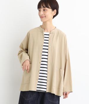 微起毛ワッシャーコットンチャイナシャツ(グレージュ-F)