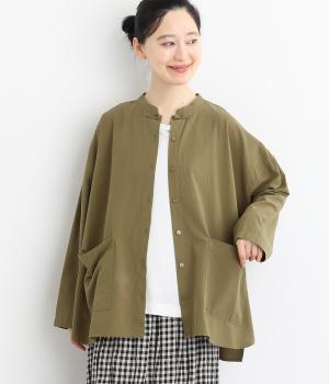 微起毛ワッシャーコットンチャイナシャツ(カーキ-F)