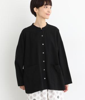 微起毛ワッシャーコットンチャイナシャツ(ブラック-F)