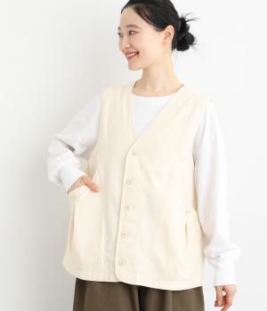 ヘリンボーンツイル製品染めバイオベスト(キナリ-F)