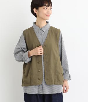 ヘリンボーンツイル製品染めバイオベスト(カーキ-F)