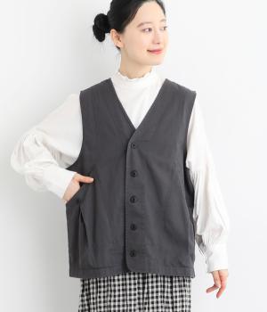 ヘリンボーンツイル製品染めバイオベスト(チャコール-F)