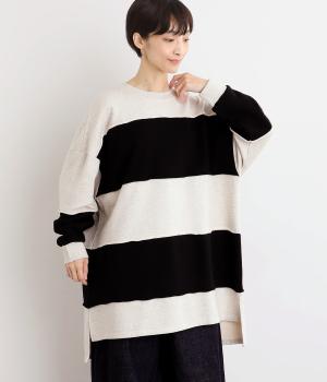 ヘビーウェイトボーダー切替チュニック(オートミール-F)