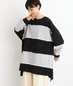 ヘビーウェイトボーダー切替チュニック(ブラック-F)