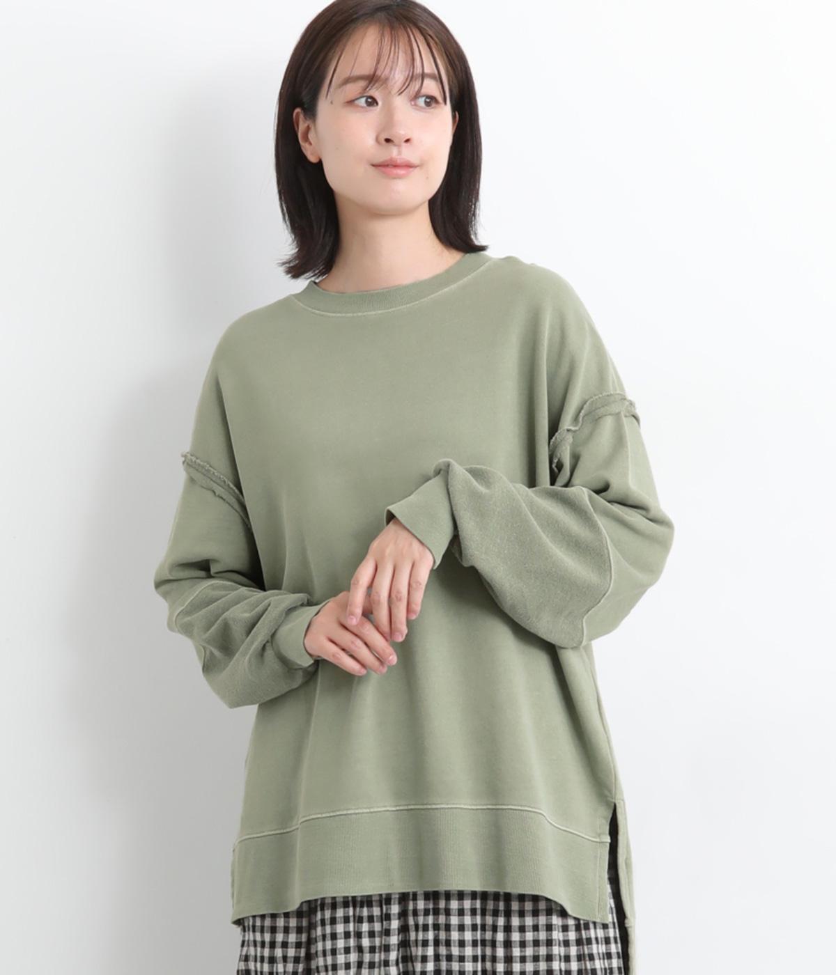 ピグメント裏毛スリットチュニックプルオーバー(カーキ-F)