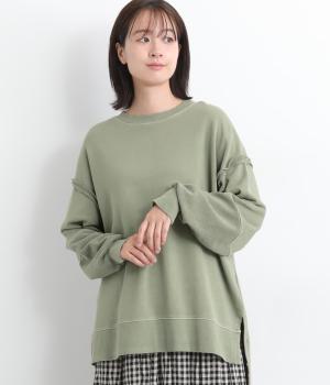 ピグメント裏毛スリットチュニックプルオーバー(カーキ-F)