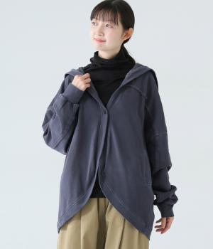 ピグメント裏毛フードカーディガン(ネイビー-F)
