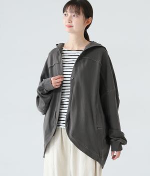 ピグメント裏毛フードカーディガン(チャコール-F)