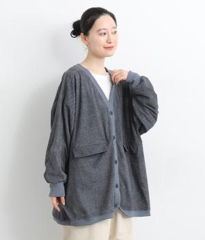 うね起毛ドルマンカーディガン(ネイビー-F)