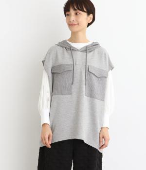 裏毛ニットソーフード付きベスト(杢グレイ-F)