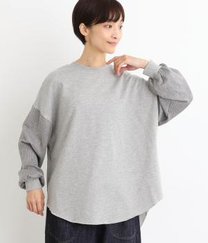 裏毛ニットソーヘンリーチュニック(杢グレイ-F)