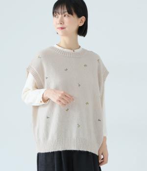 小花柄2way刺繍ベスト(アイボリー-F)