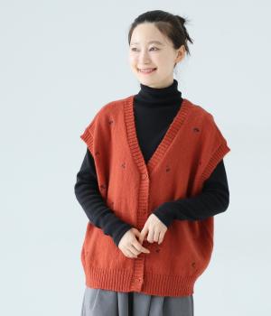 小花柄2way刺繍ベスト(オレンジ-F)