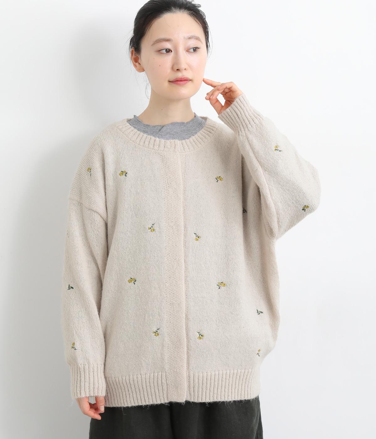 リサイクルニット刺繍カーディガン(アイボリー-F)