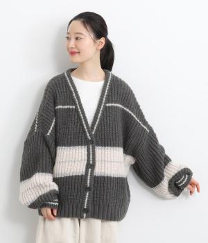 マルチボーダーカーディガン(チャコール-F)